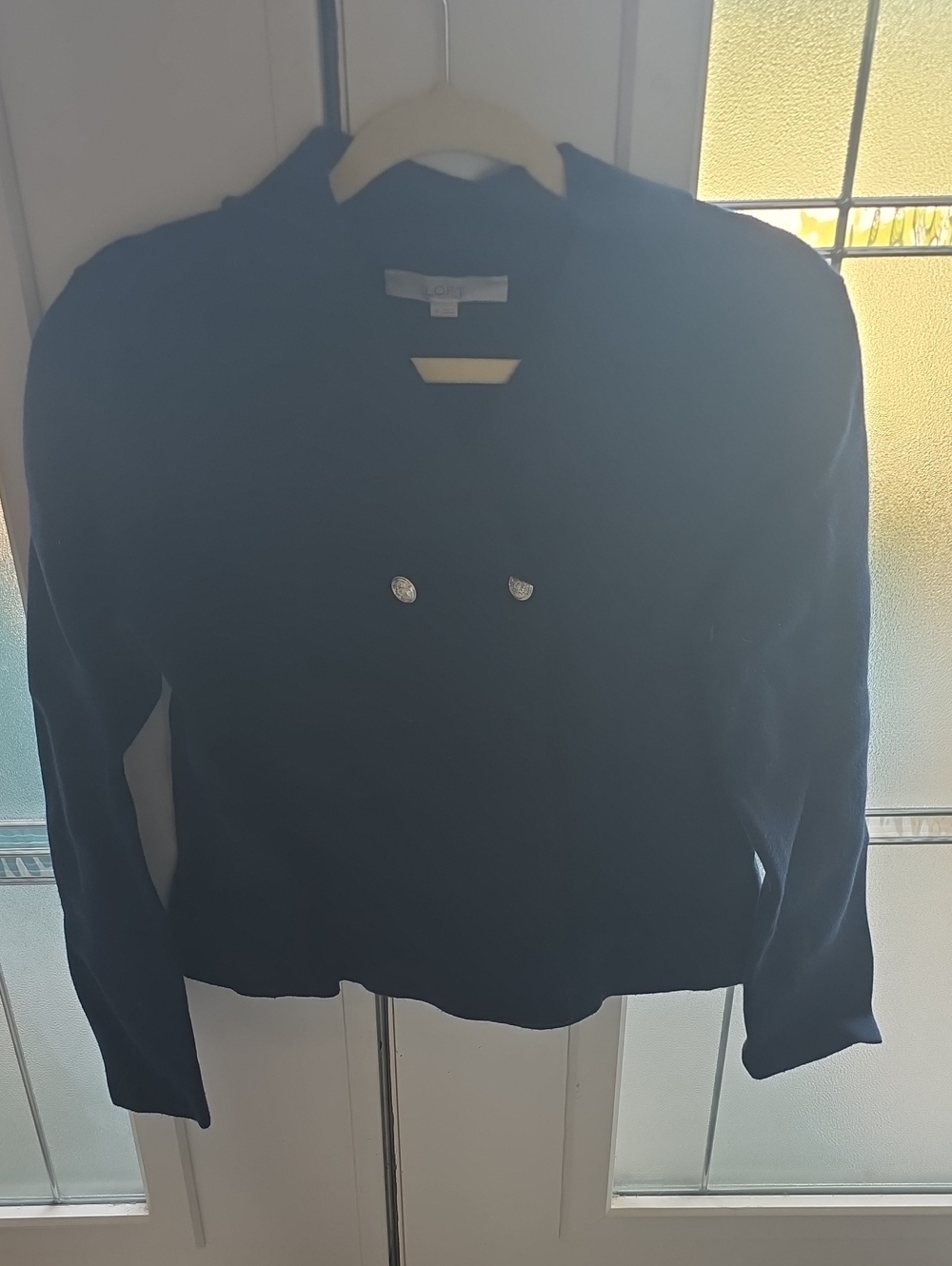 LOFT Black Cropped Double-Breasted Blazer Navy M